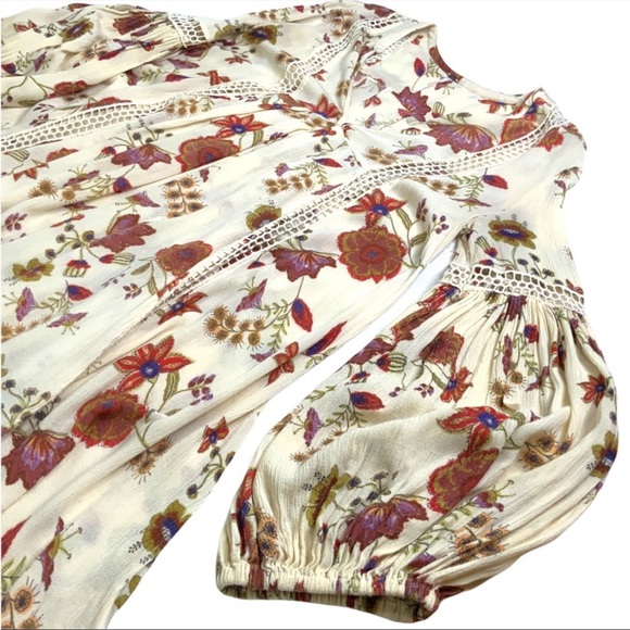 FREE PEOPLE Balloon Sleeve Floral Top with Crochet - Picture 1 of 3